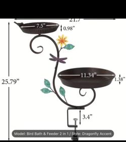NEW In Box 2-in-1 Deck Mounted Bird Bath & Feeder Combo (Dragonfly Accent