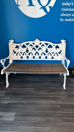 Rod iron and wood decorative bench