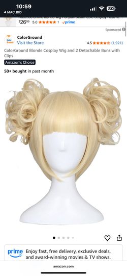 ColorGround Blonde Cosplay Wig and 2 Detachable Buns with Clips