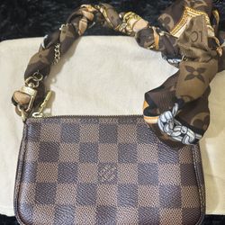 LOUIS VUITTON POCHETTE W/ SILK SCARF ACCENT