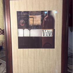 Decorative Wine Picture "VINO" with Wooden Frame 19x26