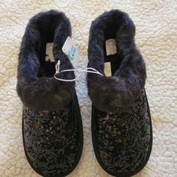 New Girls Sequin Faux Fur Slippers