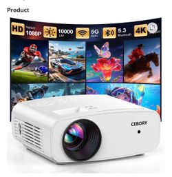 CEBORY native 1080P 5G Wi-Fi Bluetooth projector 10000LM 4K support movie projector. 300” Display full HD home theater