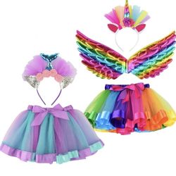 5pcs Girls Layered Rainbow Tutu with Unicorn Wing,Unicorn Mermaid Headband, Dress Up Outfit Gift for Girls

Size L