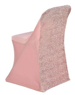 Chair Cover / Seat Cover Rose Gold for Folding Chairs - Metallic Shimmer Tinsel Back Design Fitted Slipcover QTY: 55
