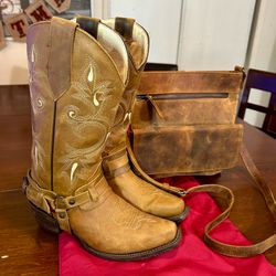Western Leather Womens Boots & Purse -Size U.S. 7.5 / Botas y Bolsa de Cuero para Mujer (Mex 24.5)