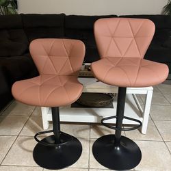 Set of 2, Faux Leather Swivel Bar Stools, Adjustable Counter Height Bar Chairs with Back for Kitchen Island, Rust