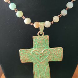Cross And Amazonite Bead Necklace (Lowered Price)