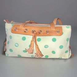 Dooney & Bourke Tassel Top Zip Polka Dot Shoulder Bag Green Beige Brown Gold