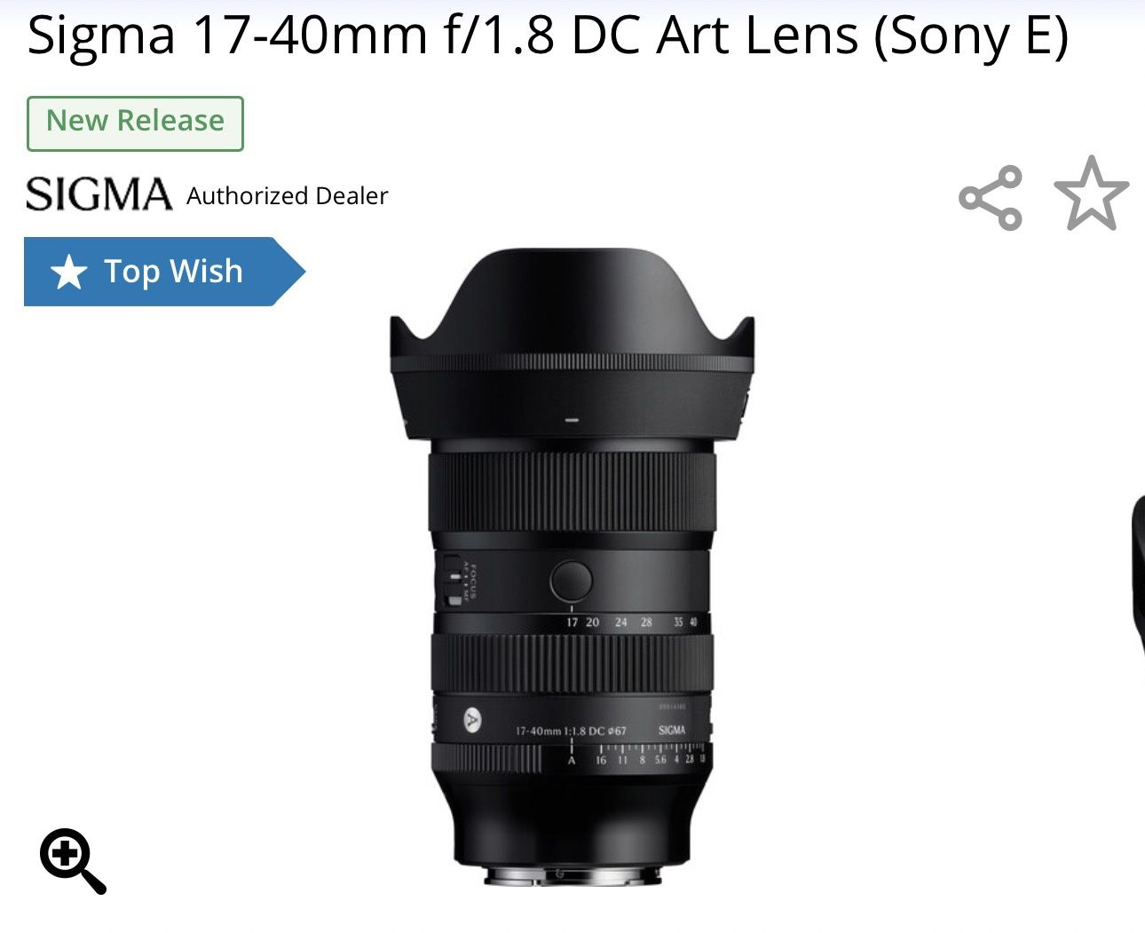 Sigma 17-40mm For Sony E Mount Camera Lens