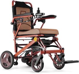 Brown /green electric wheelchair /Lightweight Foldable Electric Wheelchair – Only 35 lbs | Dual 500W Motors | Airline Approved Battery | Supports 350 