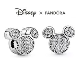 PANDORA Disney Park Mickey Icon Pave Clip Charm w/box