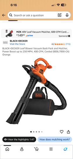 BLACK+DECKER Leaf Blower Vacuum Back Pack Mulcher