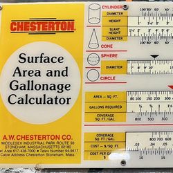 1980s Chesterton Surface Area & Gallonage Calculator A Specialized Slide Rule By The  A.W. Chesterto