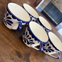1930s Vintage Anfora Puebla Blue demitasse mugs made in Mexico