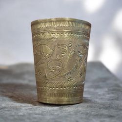 19c Vintage Old Mythological Bird Hand Carved Brass Tumbler