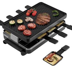 swissmar classic 8-person raclette party grill - indoor electric grill & griller with reversible cast iron grill plate/crepe top - anthracite black