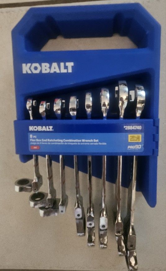 KOBALT SAE Flex Box End Ratcheting Combination Wrench Set 8 Pc NEW