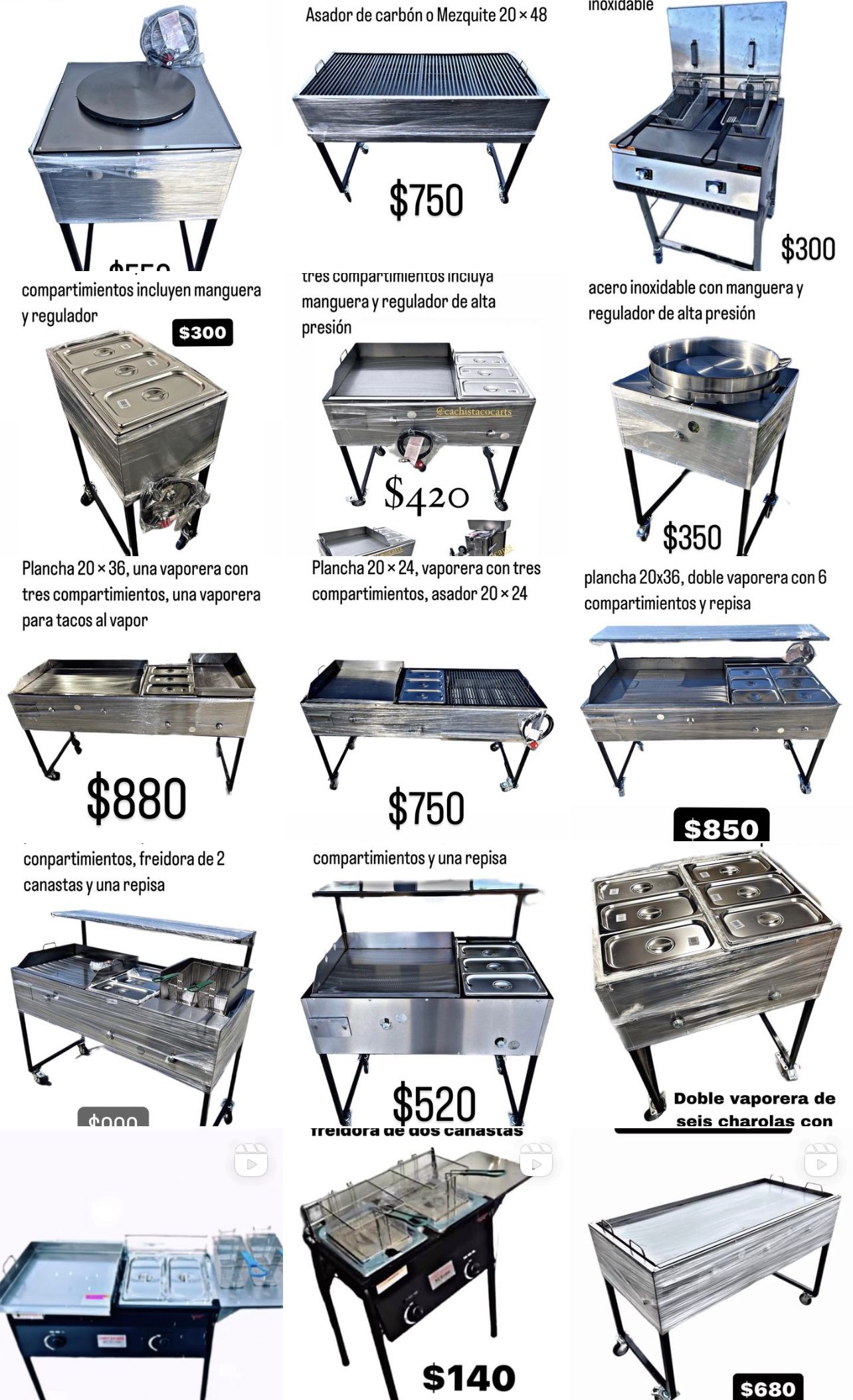 Planchas Nuevas/ Taquizas/ Food Cart/ Griddle With Warmers/ Custom Carts Ready In Stock