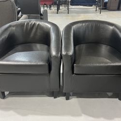 New Barrel Chairs Set of 2, Faux Leather Club Armchairs, PU Leather Accent Chairs with Soft Padded Seat for Living Room Bedroom Waiting Reading Room, 