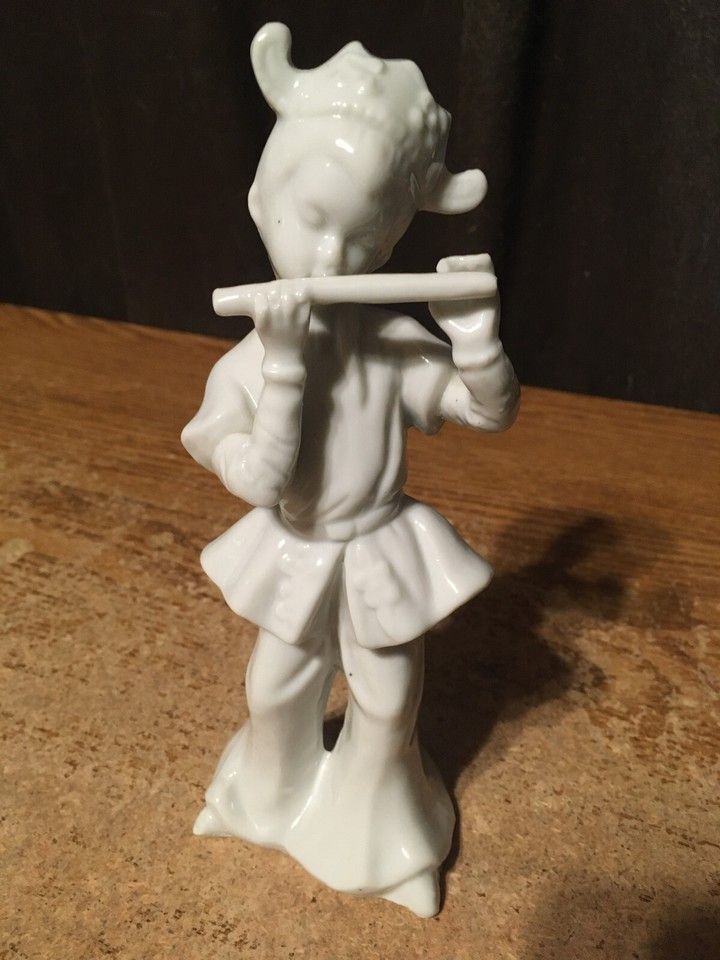 Vintage White Porcelain Child Playing Flute 7.5 In