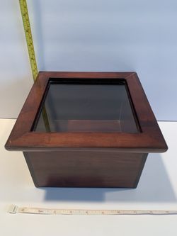 Dark wood with hinged glass top display box