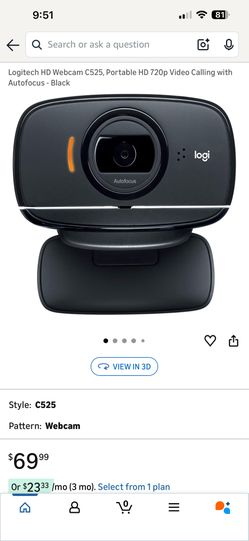 Logitech HD Webcam C525, Portable HD 720p Video Calling with Autofocus - Black