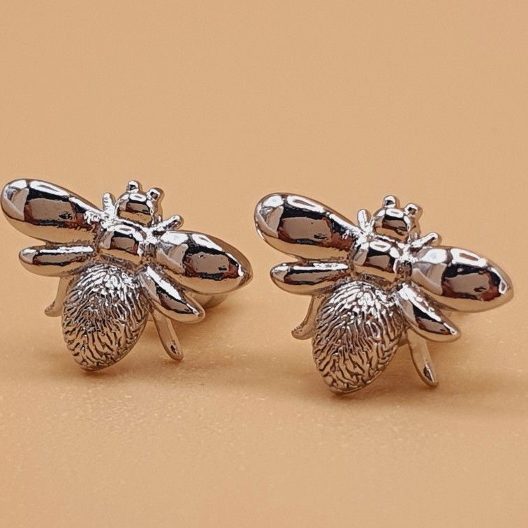 "Cute Glitter Bee Silver Plated Party Fashion Lovely Stud Earrings, P1027
 
  