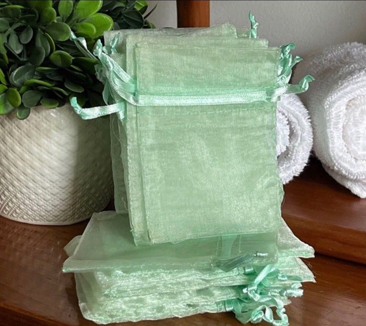 36 MINT GREEN organza tulle fabric bags