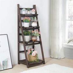4-Tier Solid Foldable Ladder Plants Wood Display Stand Storage Shelf