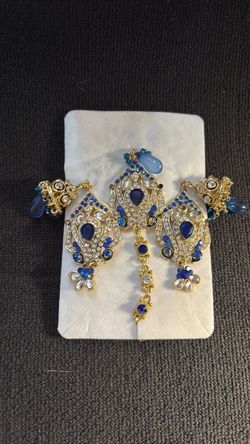 Blue and Gold Chandelier Earring Set