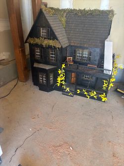 Large Wooden Dollhouse Black Victorian Style
