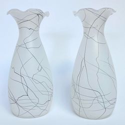 Mid-Century Frosted Glass Drizzle Vases