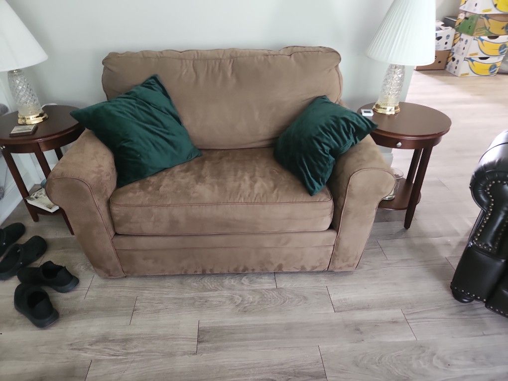 Twin Brown Suede Loveseat