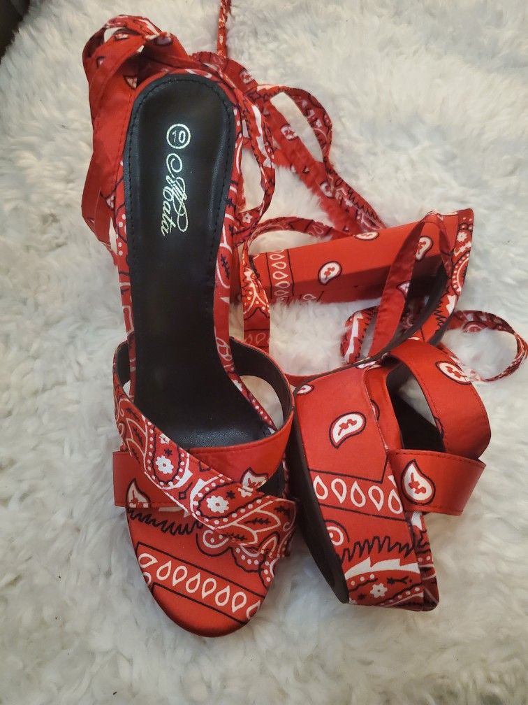 Red Bandana Lace Up Heel