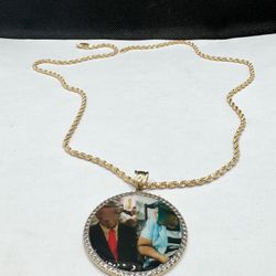 14k solid gold rope chain and memorial pendant , necklance gold pendant
