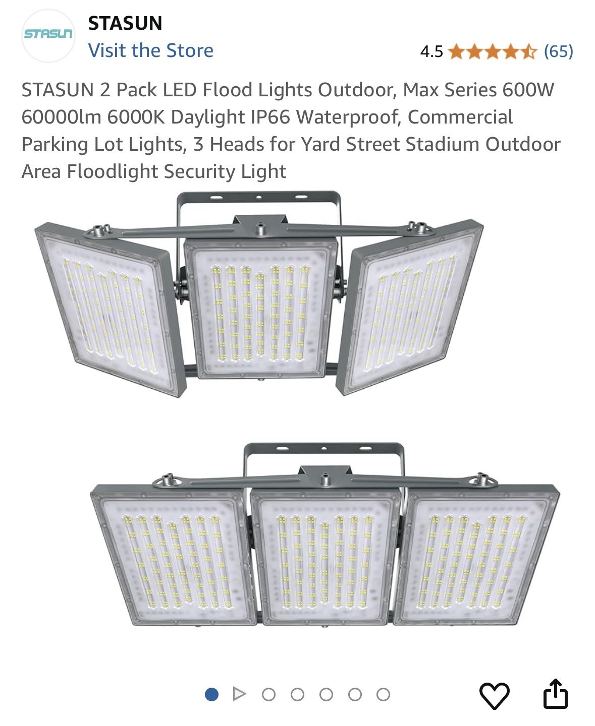 STASUN 2 Pack LED Flood Lights Outdoor, Max Series 600W