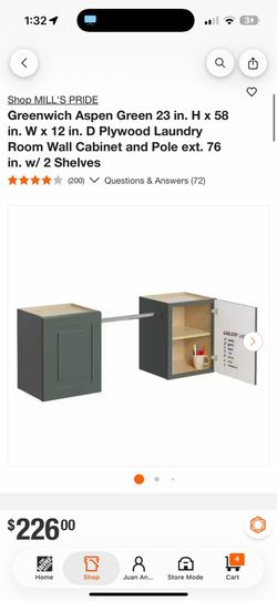 MILL'S PRIDE Greenwich Aspen Green 23 in. H x 58 in. W x 12 in. D Plywood Laundry Room Wall Cabinet