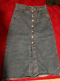 Blue Denim Midi Skirt Button-Front