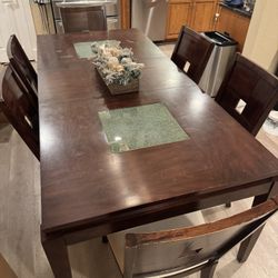 Wood Dining Table (Extendable) + 6 Dining Chairs