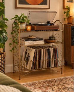 Gold Metal Vinyl Record Storage Shelf