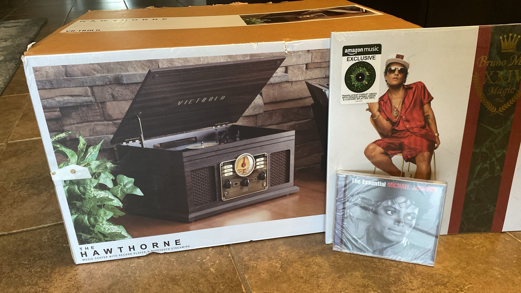 Victrola Hawthorne – 3-Speed (33 1/3, 45, 78 RPM) Bluetooth Record Player with CD, Cassette, FM Radio, & Built-in Stereo Speakers, RCA Out & Aux in, W