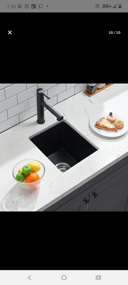 IKEBANA 13x15 inches Undermount Quartz Bar Sink Black, Single Bowl Undermount or Topmount Mini Small Kitchen Sink,Kitchen Wet Bar Sink, Black Quartz C