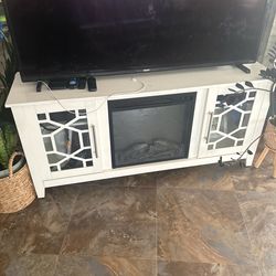 TV stand with fireplace and white shelf 150 or B/O