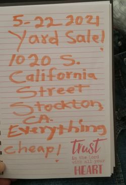 Tard Sale this Coming Saturday May 22 2021. Address: 1020 S. California Street, Stockton,CA.  Incredible Prices! Very Cheap! 😁👍Clothes,shoes,  Etc.