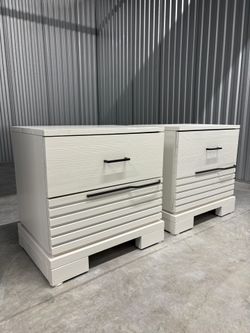 2 Wooden Nightstands White Real Wood