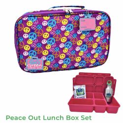 Lunch Box Set with Bento Box & Cover, Water Bottle & Ice Pack | Peace Out Pattern 