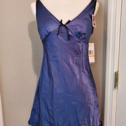 Jones New York Intimates Navy Black Trim Satin Chemise Slip Lingerie SMALL