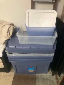 11 Plastic Storage Bins, 9 W/ Lids, Container Store/Rubbermaid/Sterilite Brands