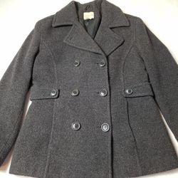  St. John's Bay women's double-breasted pea coat in a gray wool and cashmere blend.(Small)